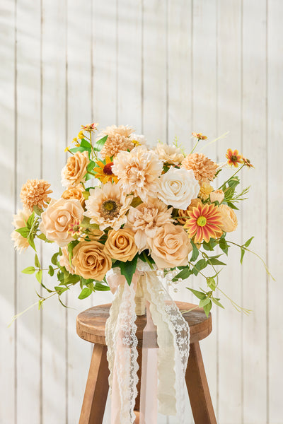 Medium Free-Form Bridal Bouquet in Sunflower & Peach