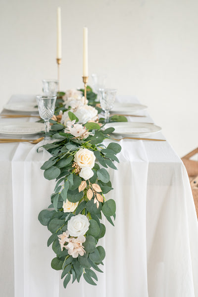 Table Linens in White & Green Colors