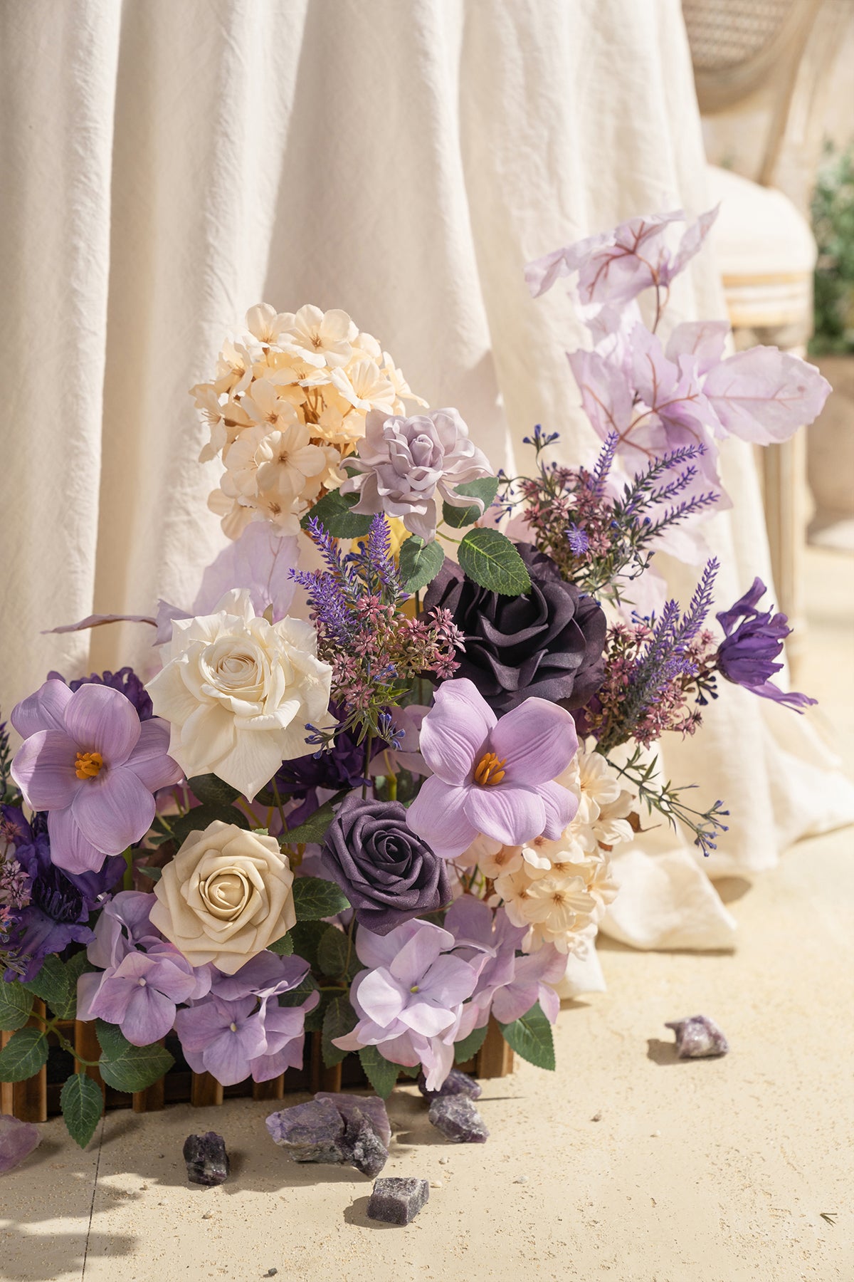 Flower Arrangement Set for Table in French Lavender & Plum