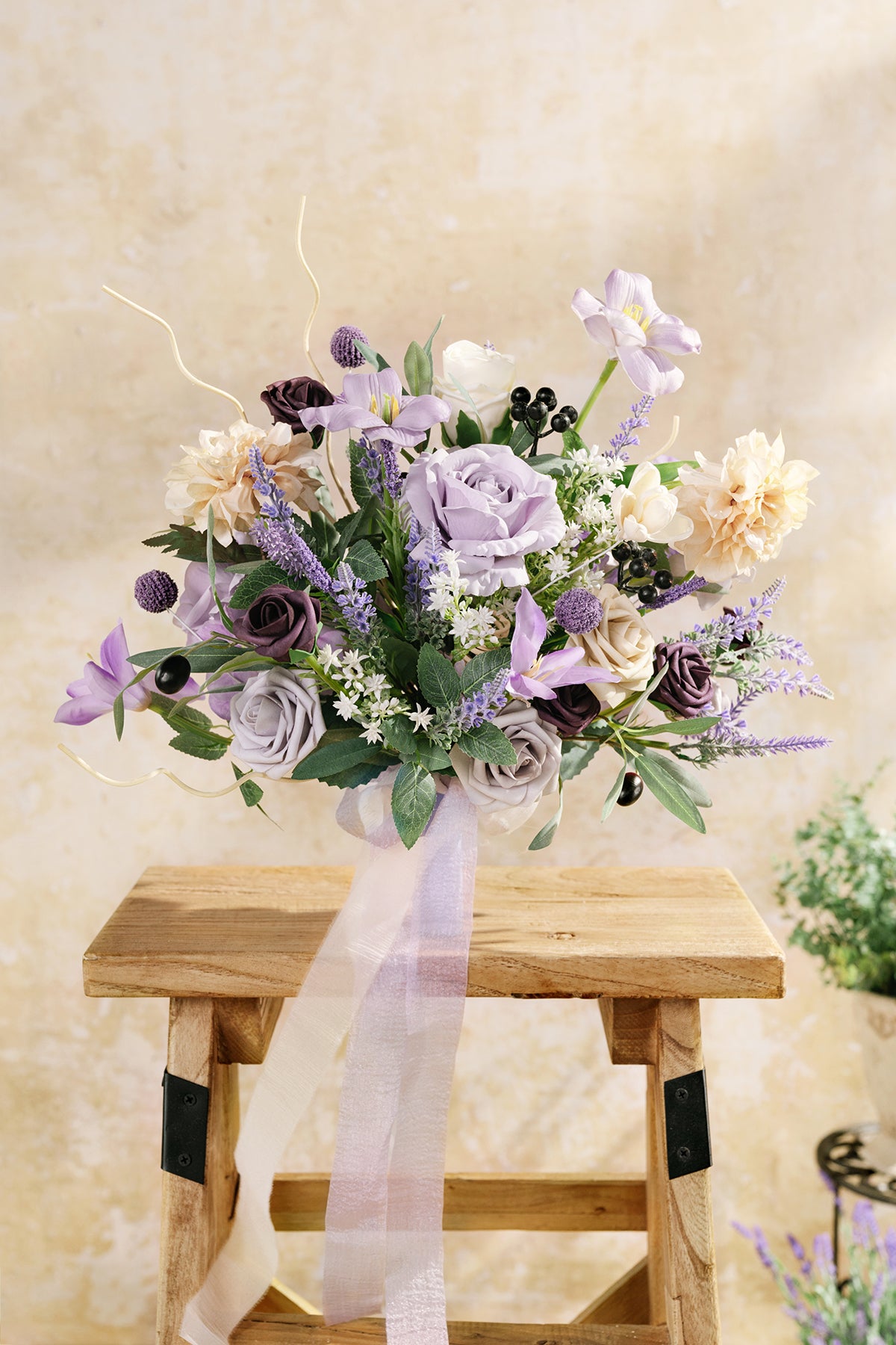 Medium Free-Form Bridal Bouquet in French Lavender & Plum