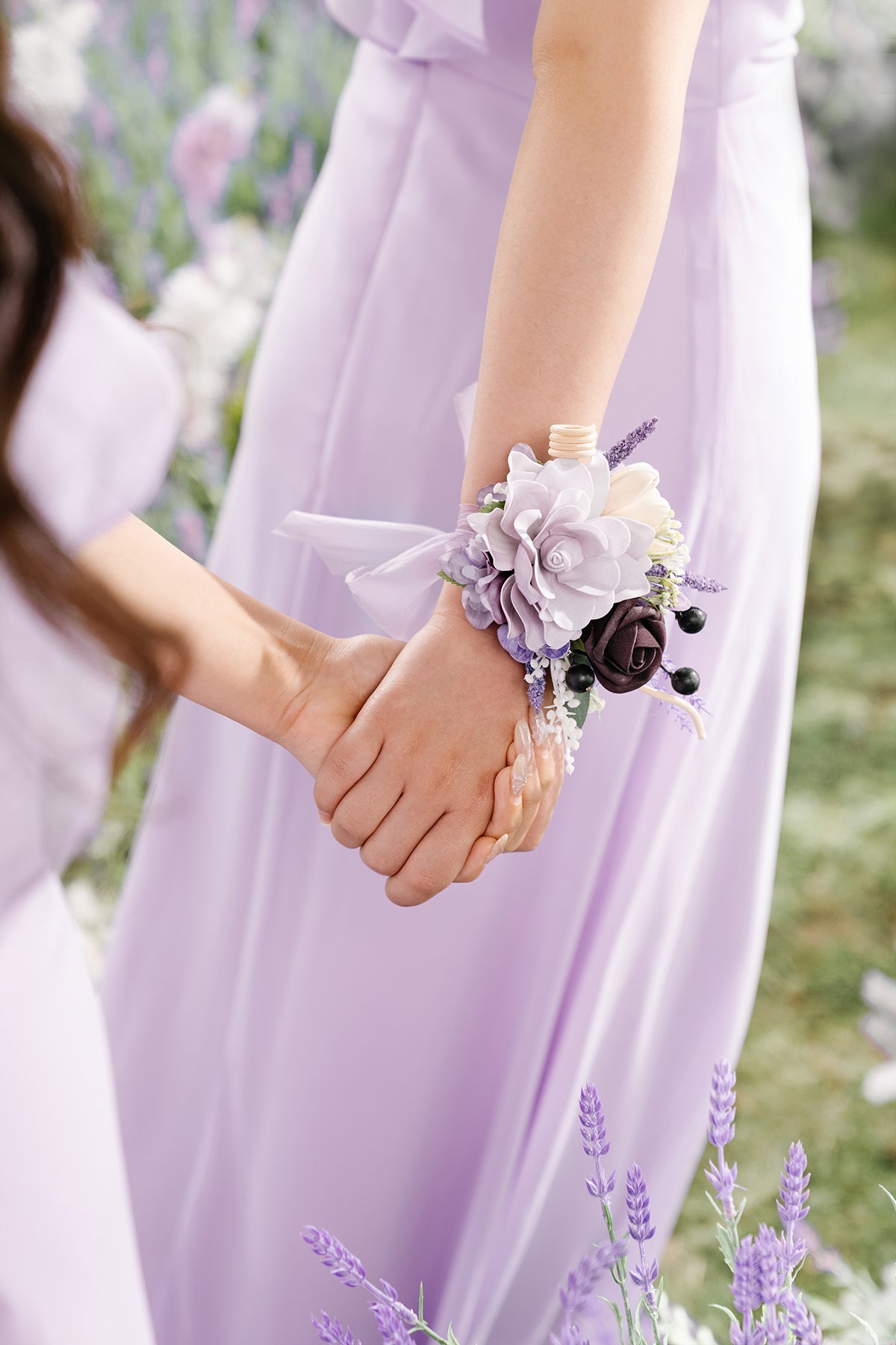 Wrist and Shoulder Corsages in French Lavender & Plum