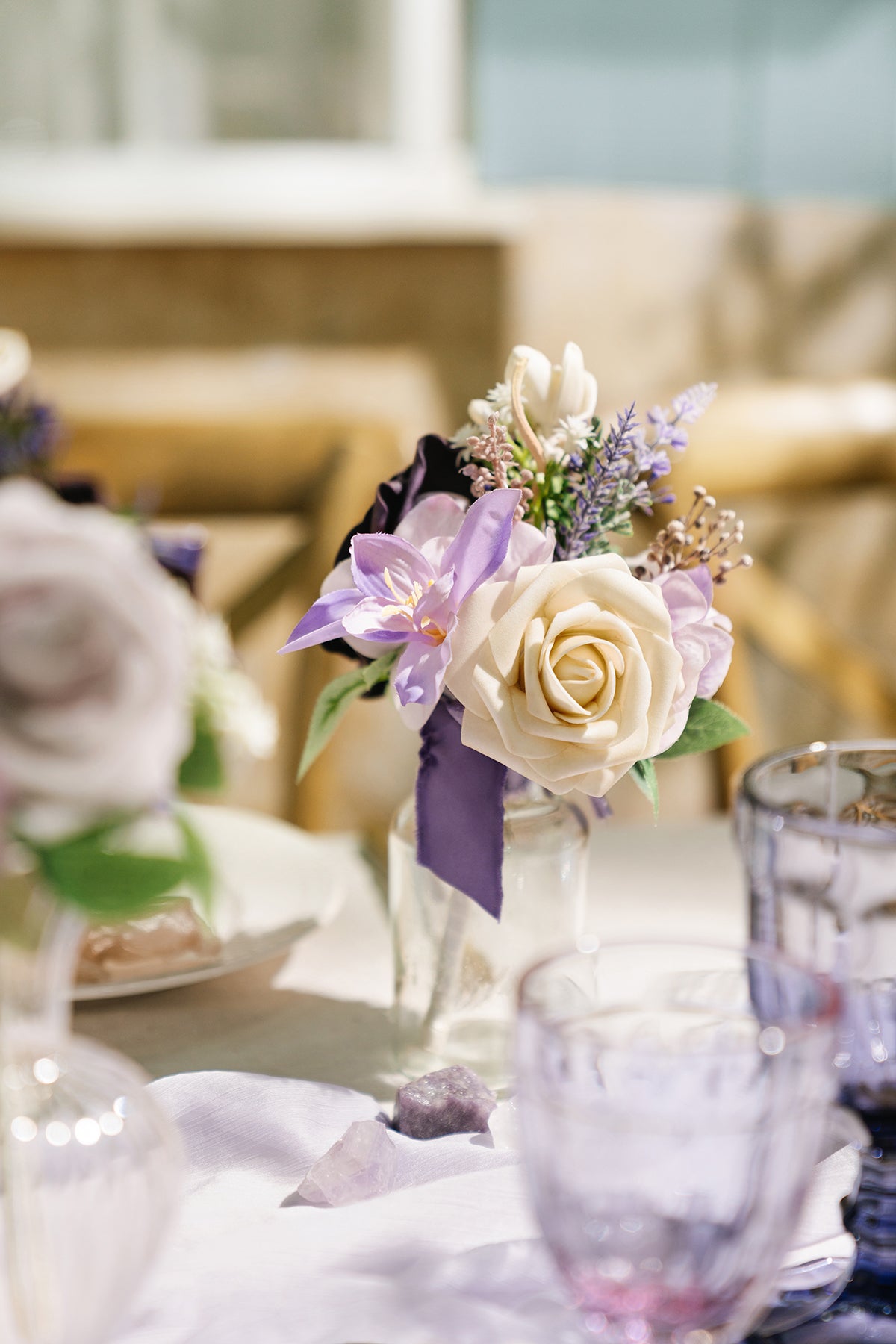Mini Premade Flower Centerpiece Set in French Lavender & Plum