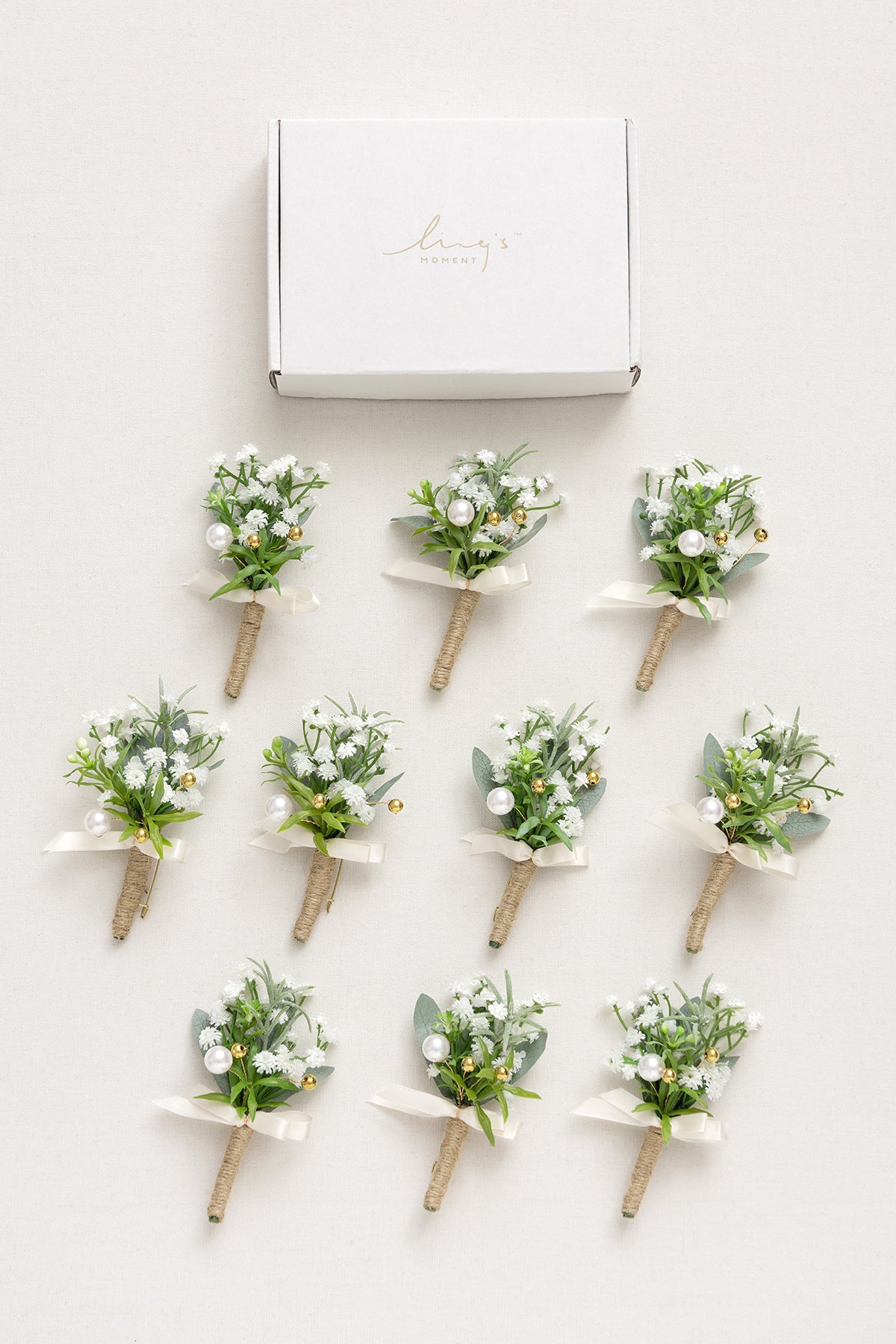 Boutonnieres for Guests in White & Sage