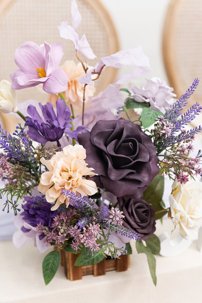 Flower Arrangement Set for Table in French Lavender & Plum