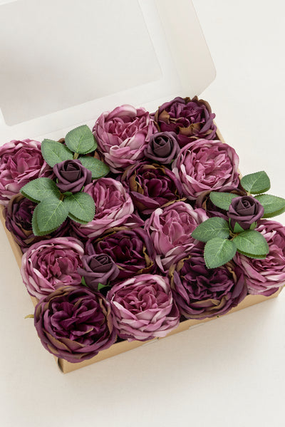 3.5" Silk Austin Rose & 3" Cabbage Rose with Stem - 4 Styles
