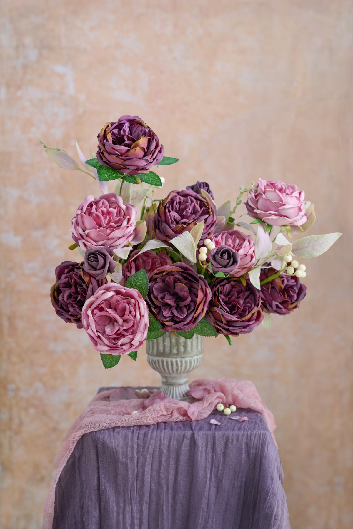 3.5" Silk Austin Rose & 3" Cabbage Rose with Stem - 4 Styles