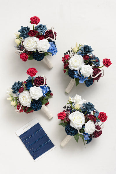 Bridesmaid Bouquets in Nautical Navy & Burgundy | Clearance