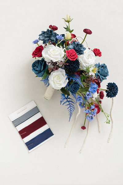 Small Cascade Bridal Bouquet in Nautical Navy & Burgundy | Clearance