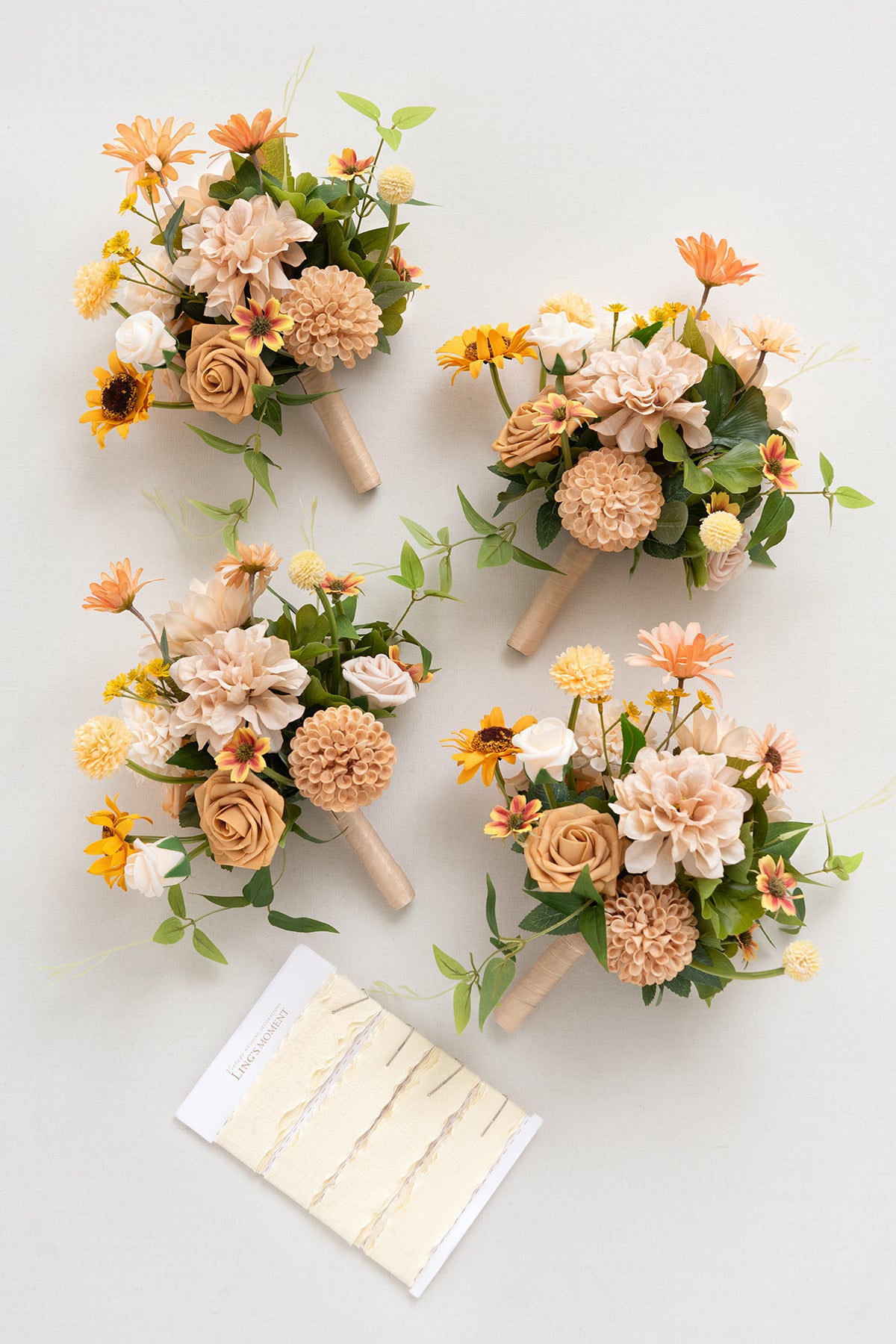 Round Bridesmaid Bouquets in Sunflower & Peach