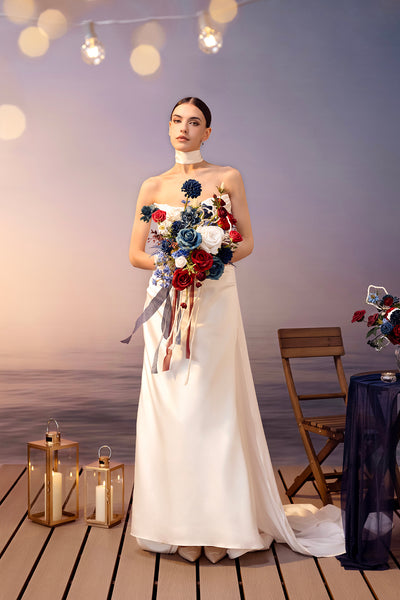 Small Cascade Bridal Bouquet in Nautical Navy & Burgundy | Clearance