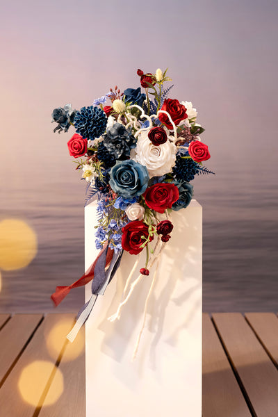 Small Cascade Bridal Bouquet in Nautical Navy & Burgundy