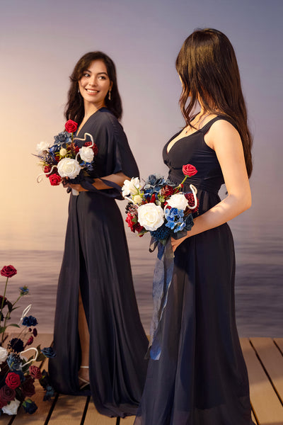 Bridesmaid Bouquets in Nautical Navy & Burgundy | Clearance