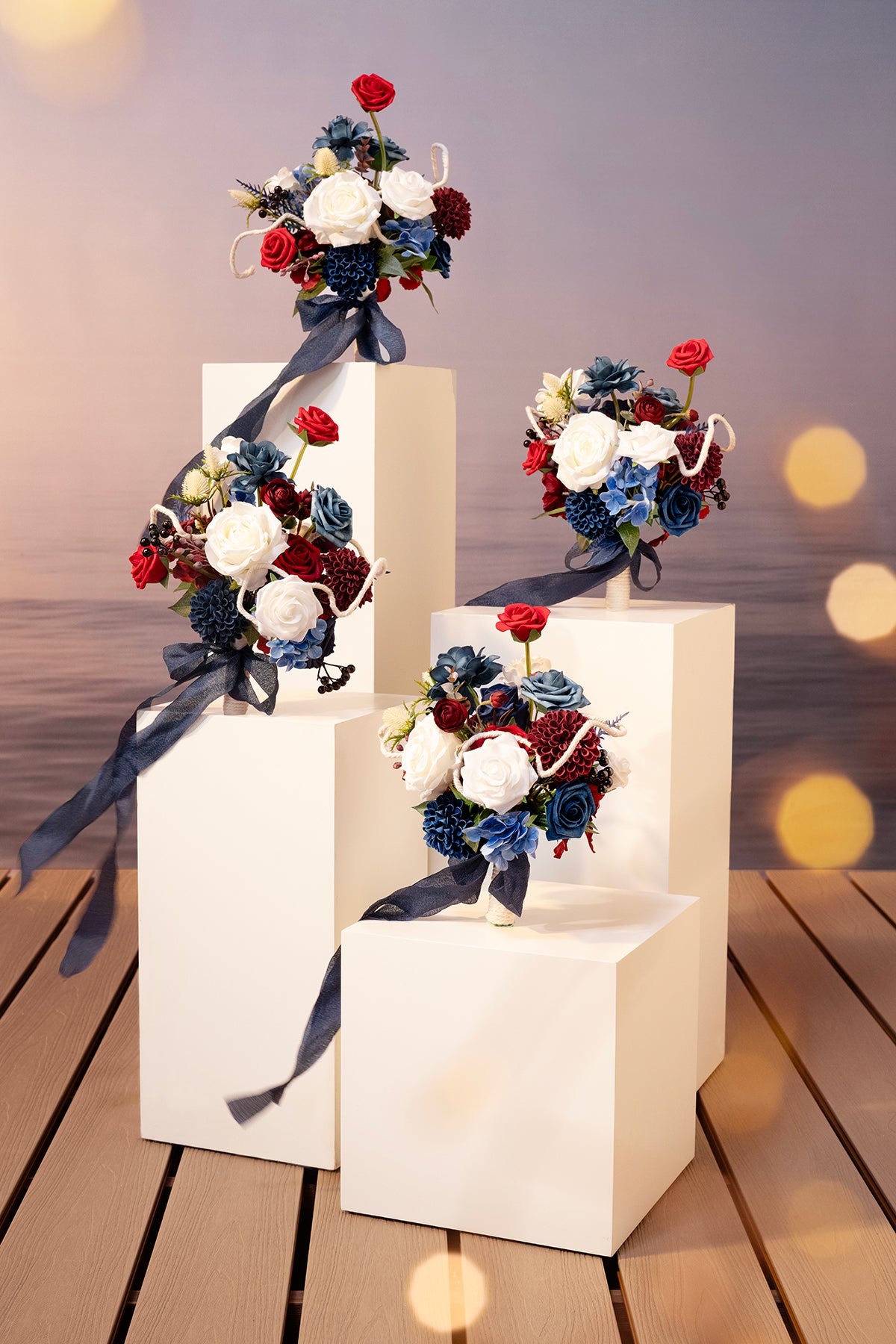 Bridesmaid Bouquets in Nautical Navy & Burgundy | Clearance