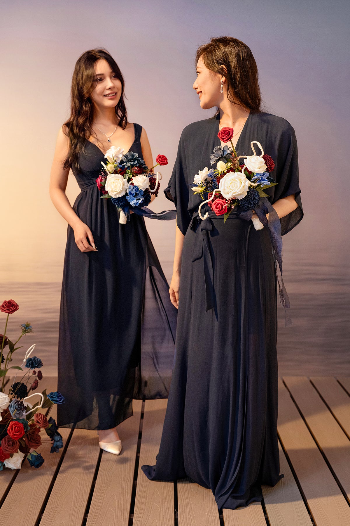 Bridesmaid Bouquets in Nautical Navy & Burgundy