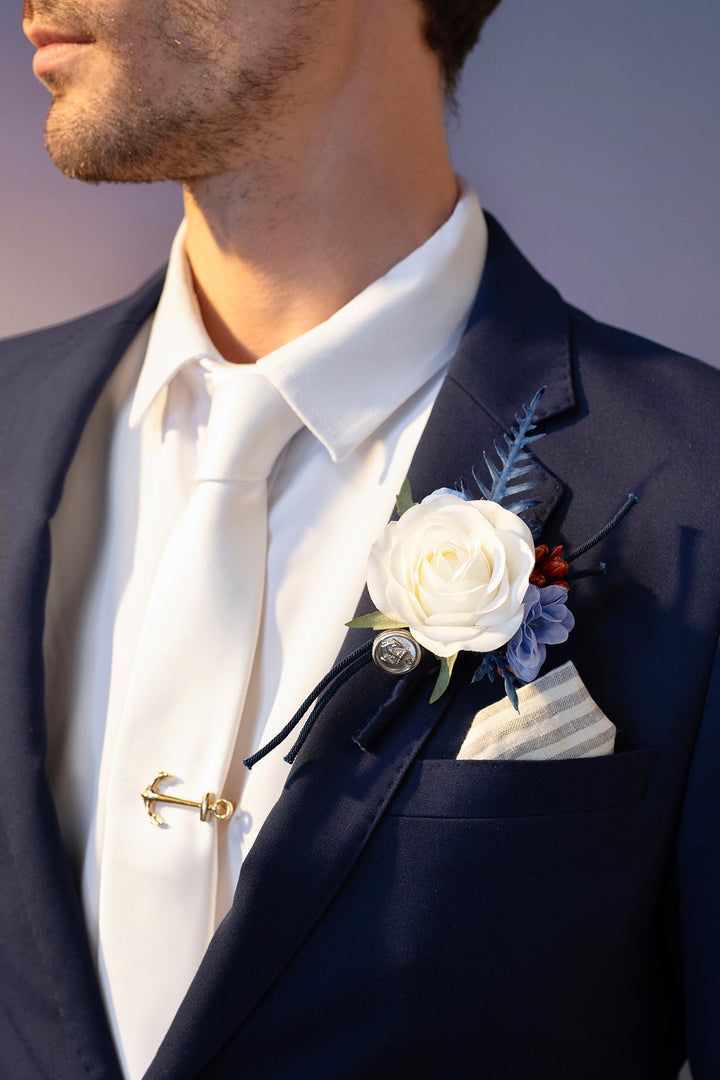 Boutonnieres in Nautical Navy & Burgundy
