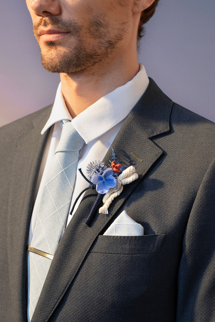 Boutonnieres in Nautical Navy & Burgundy