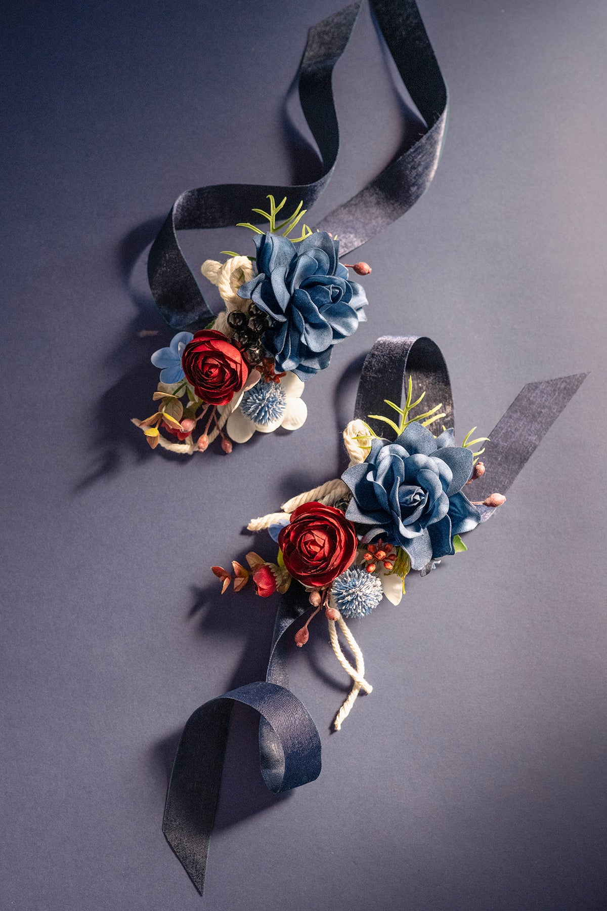 Wrist and Shoulder Corsages in Nautical Navy & Burgundy
