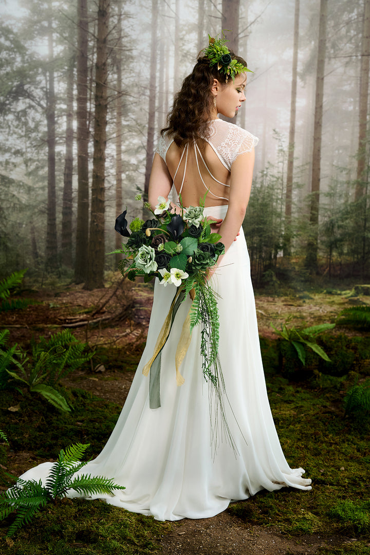 Small Cascade Bridal Bouquet in Forest Green & Gold
