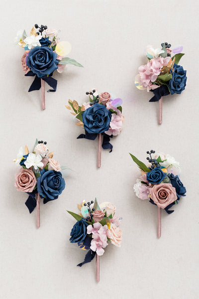 Mini Premade Flower Centerpiece Set in Dusty Rose & Navy