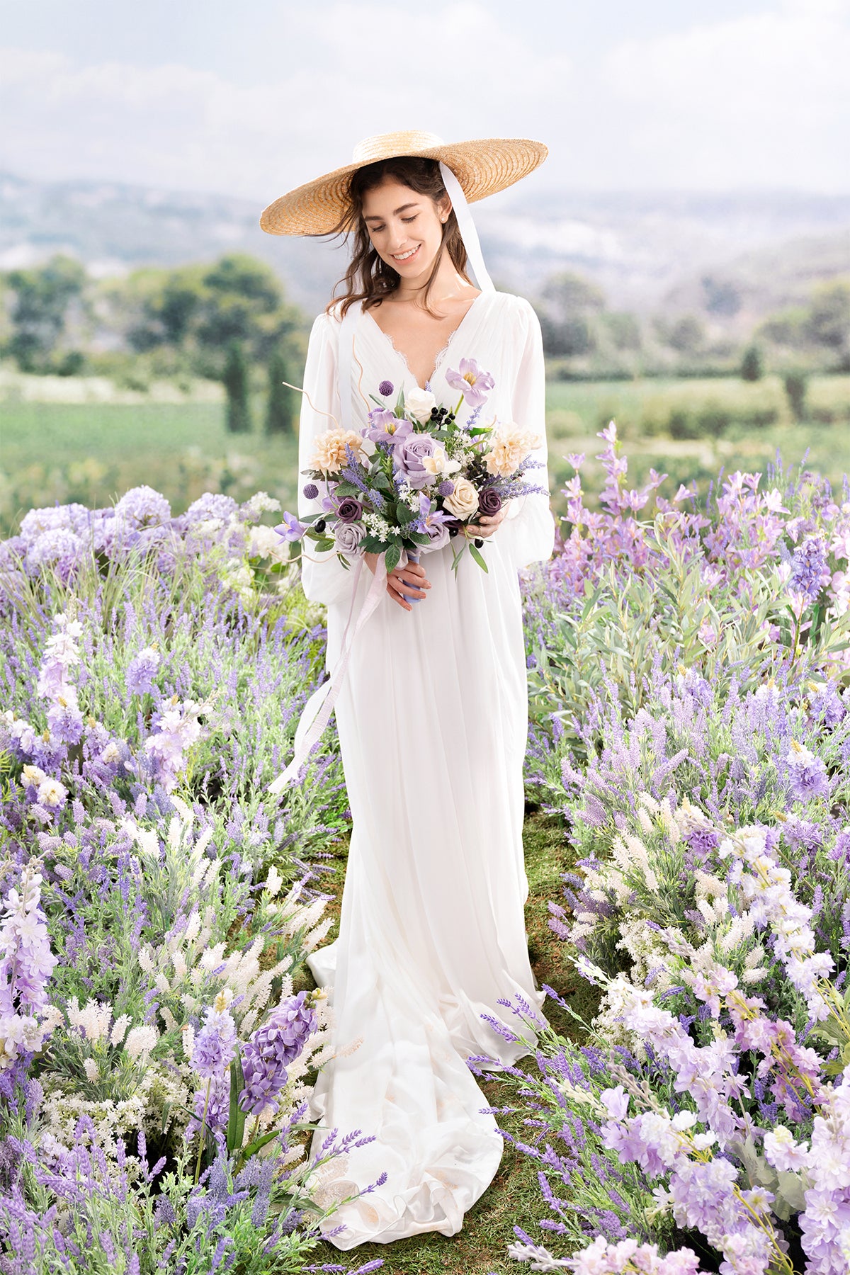 Medium Free-Form Bridal Bouquet in French Lavender & Plum