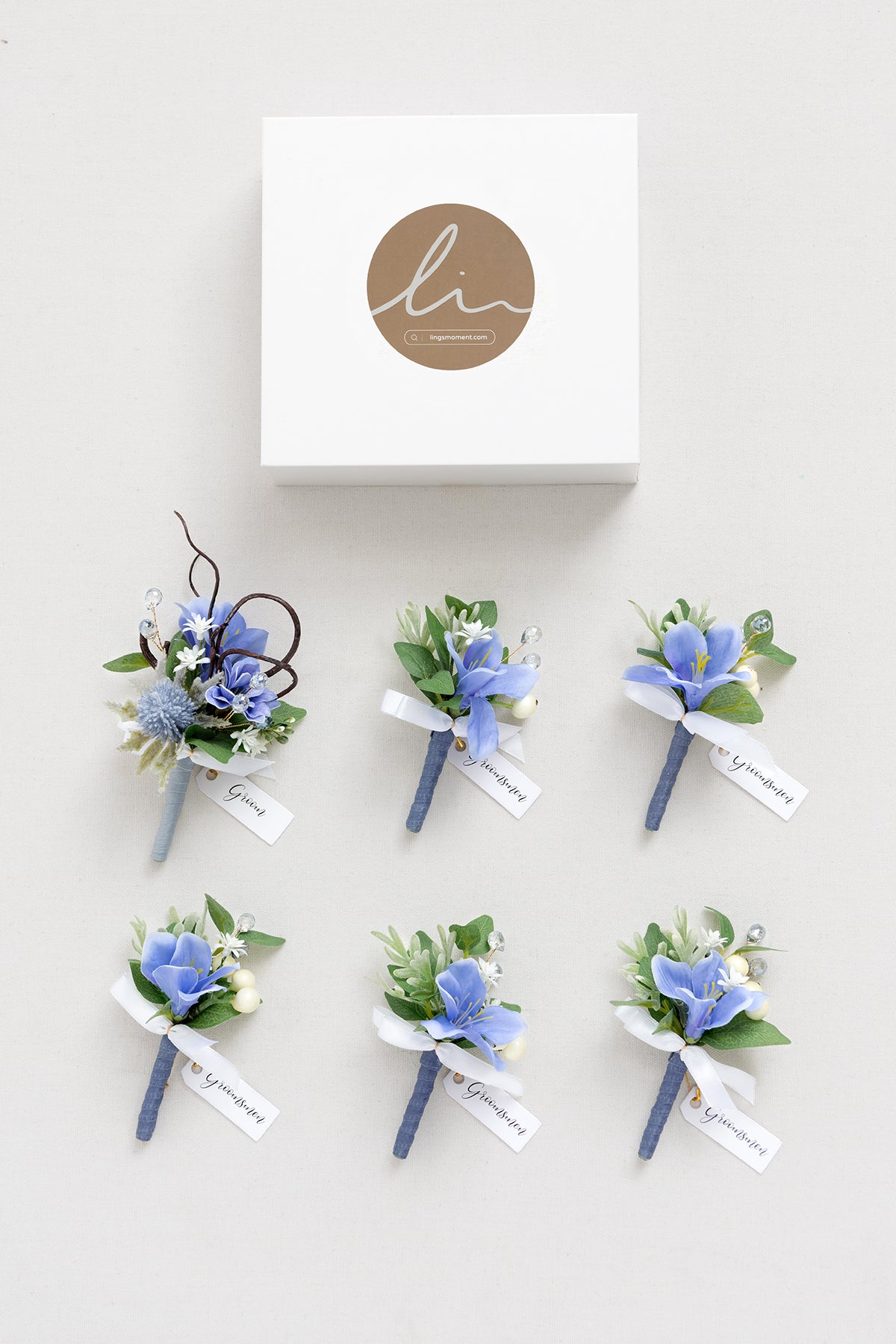 Boutonnieres in Timeless French Blue & White