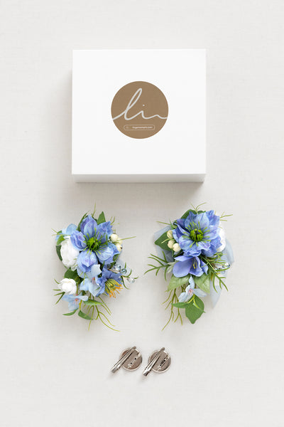 Wrist and Shoulder Corsages in Timeless French Blue & White