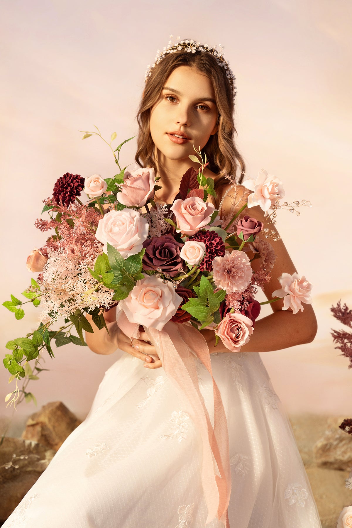 Medium Free-Form Bridal Bouquet in Vintage Rose & Blush