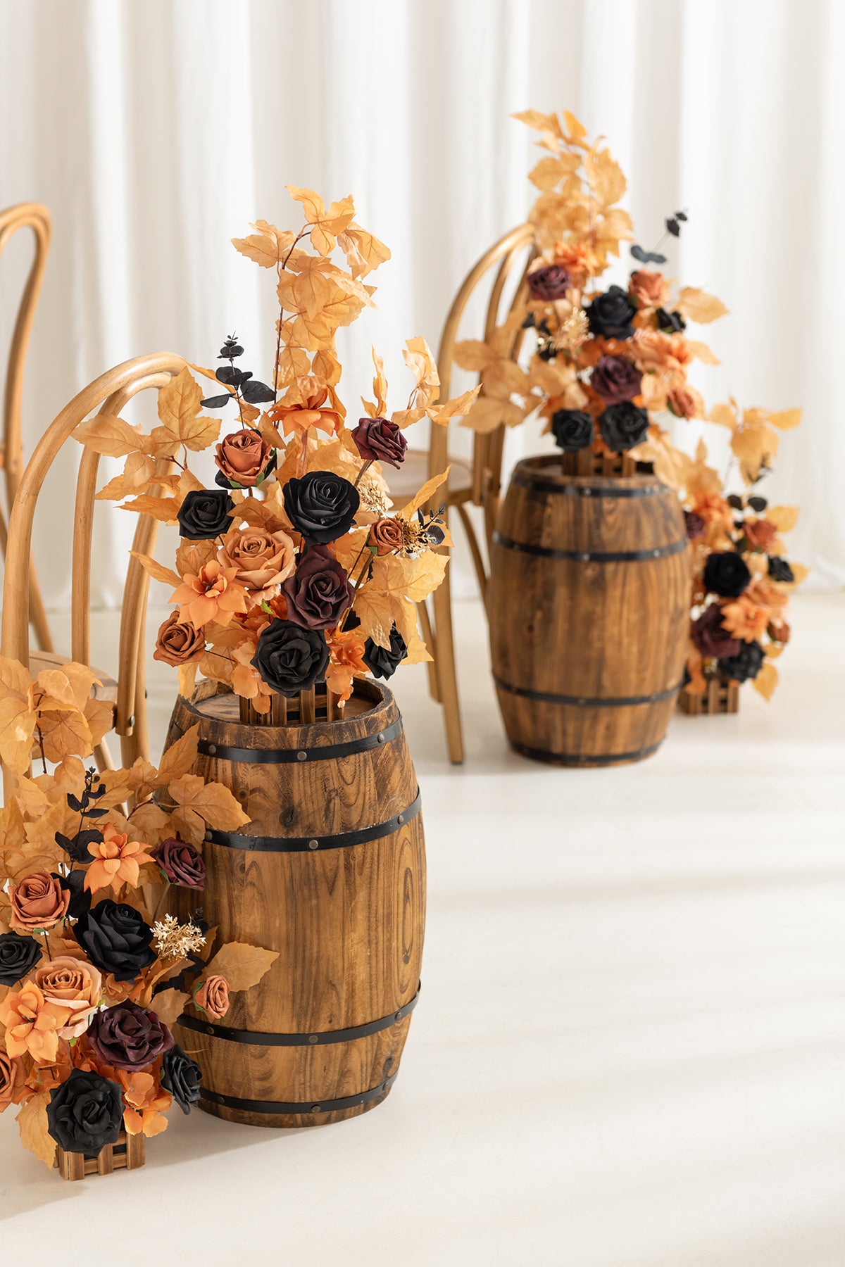 Wedding Aisle Runner Flower Arrangement in Black & Pumpkin Orange