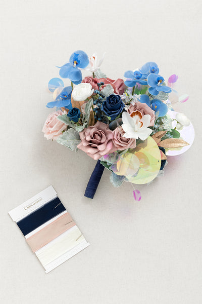 Medium Free-Form Bridal Bouquet in Dusty Rose & Navy | Clearance
