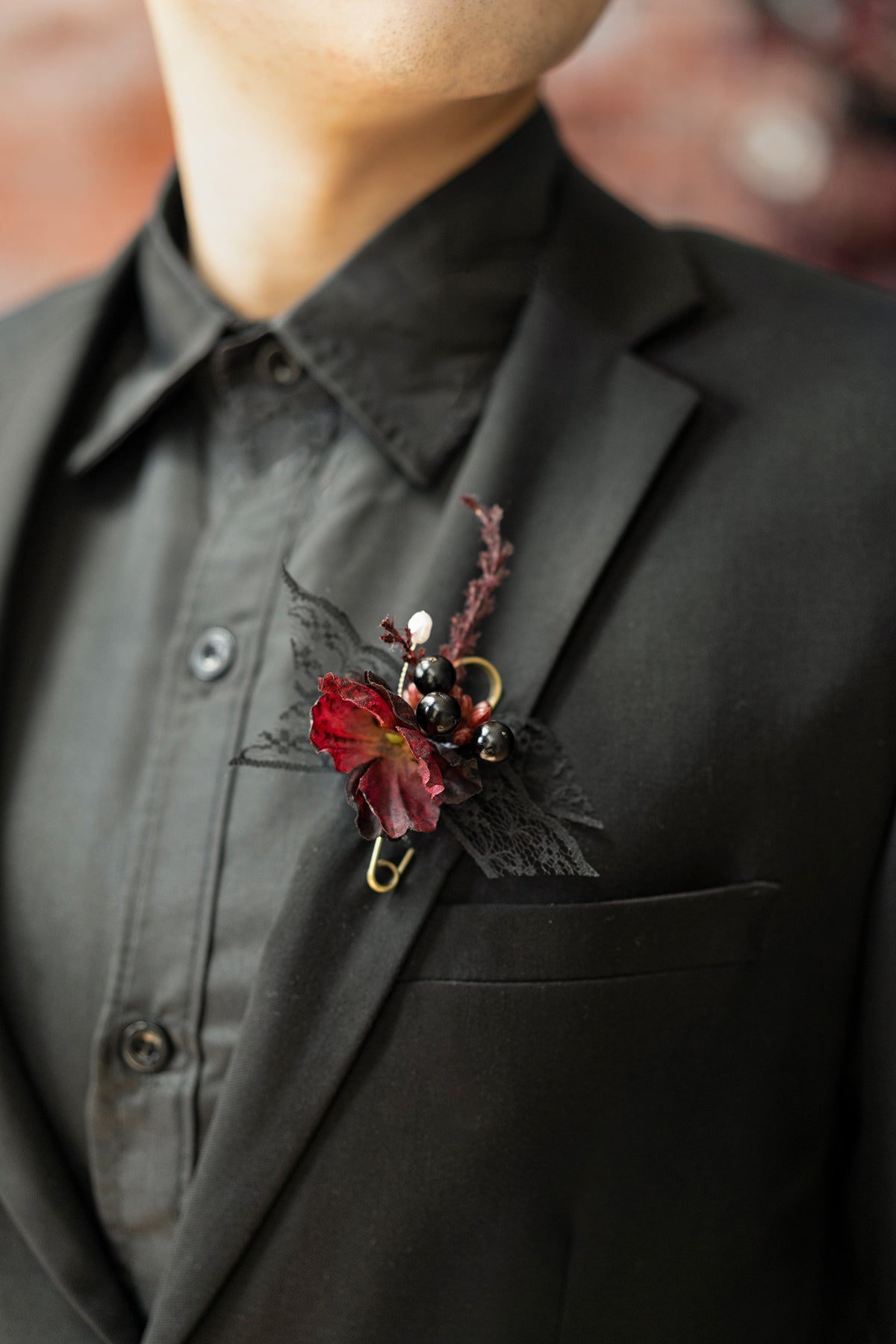 Flash Sale | Boutonnieres for Guests in Moody Burgundy & Black