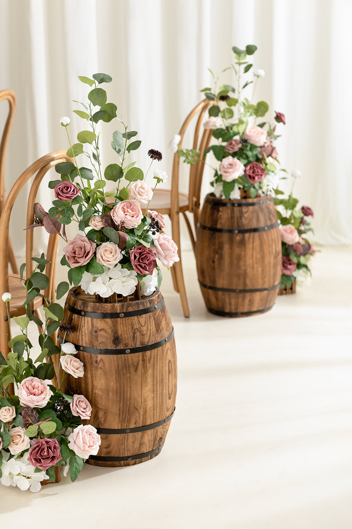 Wedding Aisle Runner Flower Arrangements in Dusty Rose & Mauve