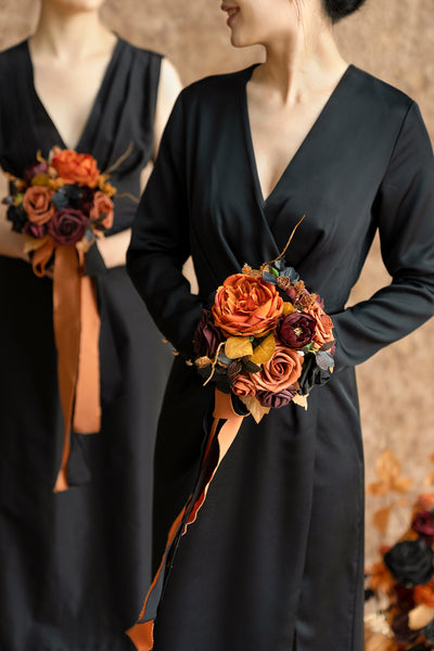 Pre-Arranged Bridal Flower Package in Black & Pumpkin Orange