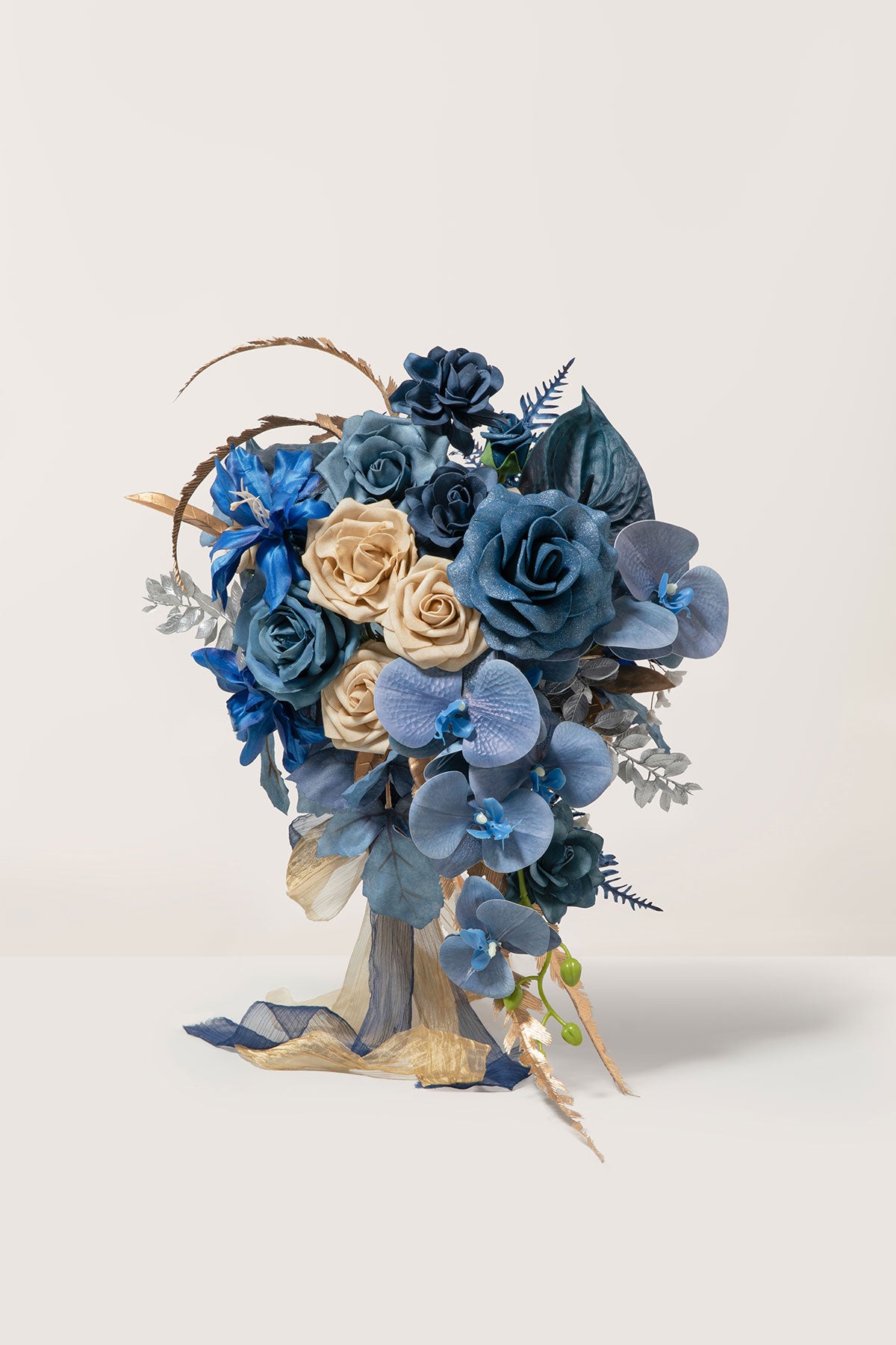Medium Free-Form Bridal Bouquet in Stately Navy & Gold | Clearance