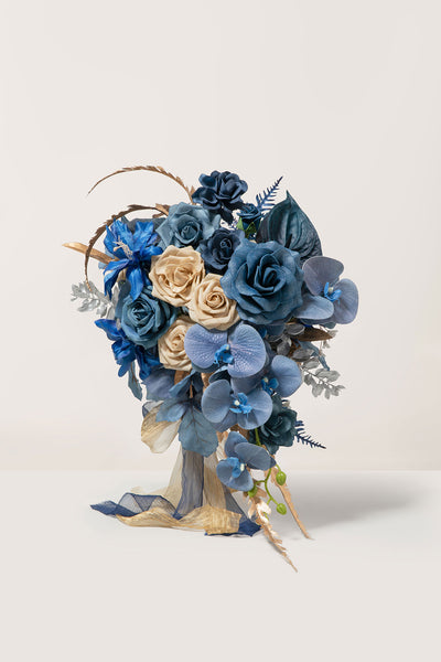 Medium Free-Form Bridal Bouquet in Stately Navy & Gold | Clearance