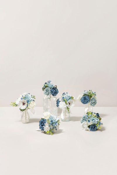 Mini Ready-to-Use Flower Centerpiece Set in Dusty Blue & Navy