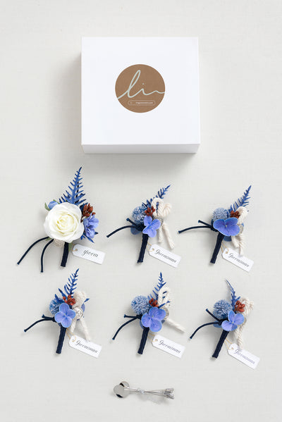 Boutonnieres in Nautical Navy & Burgundy
