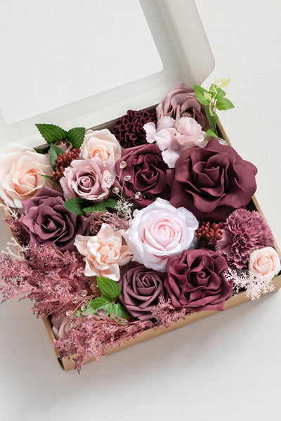 DIY Designer Flower Boxes in Burgundy & Dusty Rose