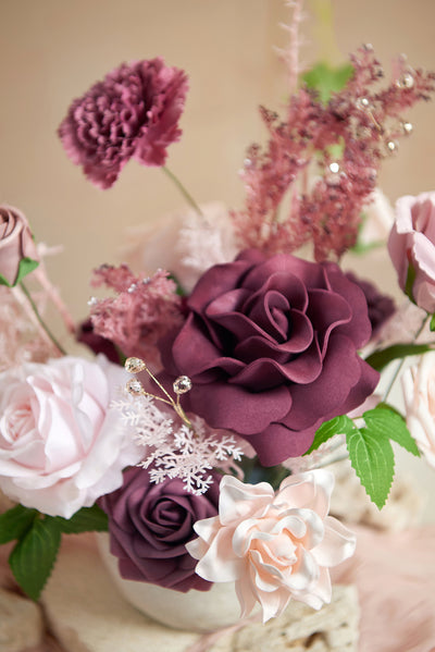 DIY Designer Flower Boxes in Burgundy & Dusty Rose
