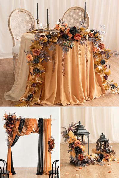Pre-Arranged Wedding Decor Package in Black & Pumpkin Orange