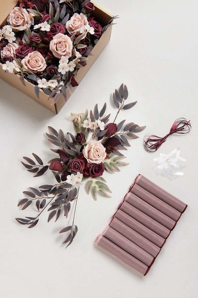 Aisle Chair Decor Set in Burgundy & Dusty Rose