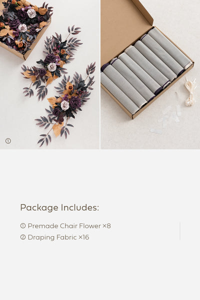 Wedding Aisle Chair Flower Decoration in Twilight Purple & Harvest Orange