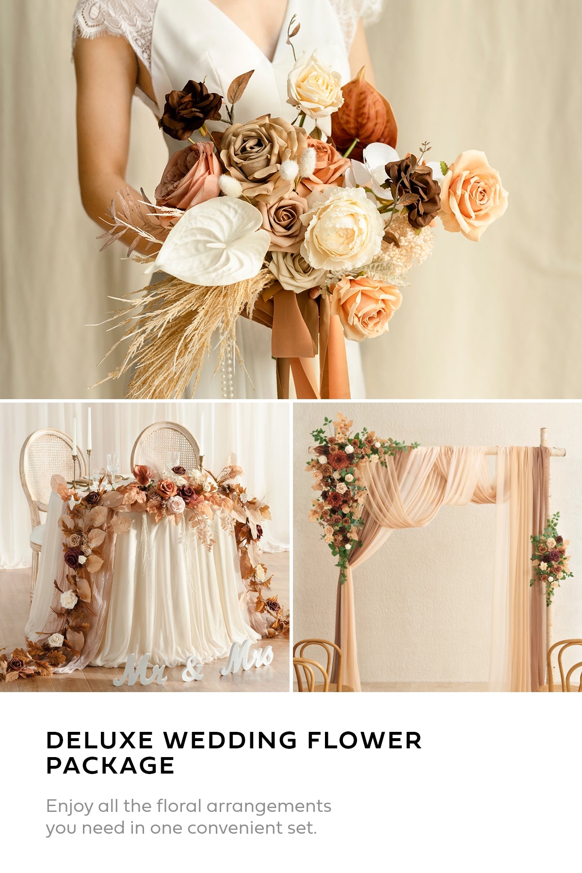 Pre-Arranged Wedding Flower Packages in Rust & Sepia