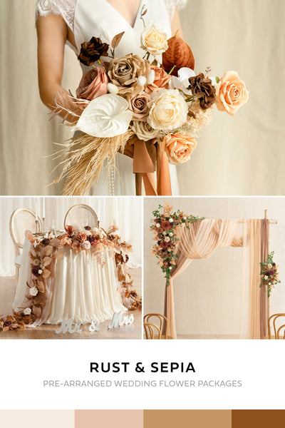 Pre-Arranged Wedding Flower Packages in Rust & Sepia