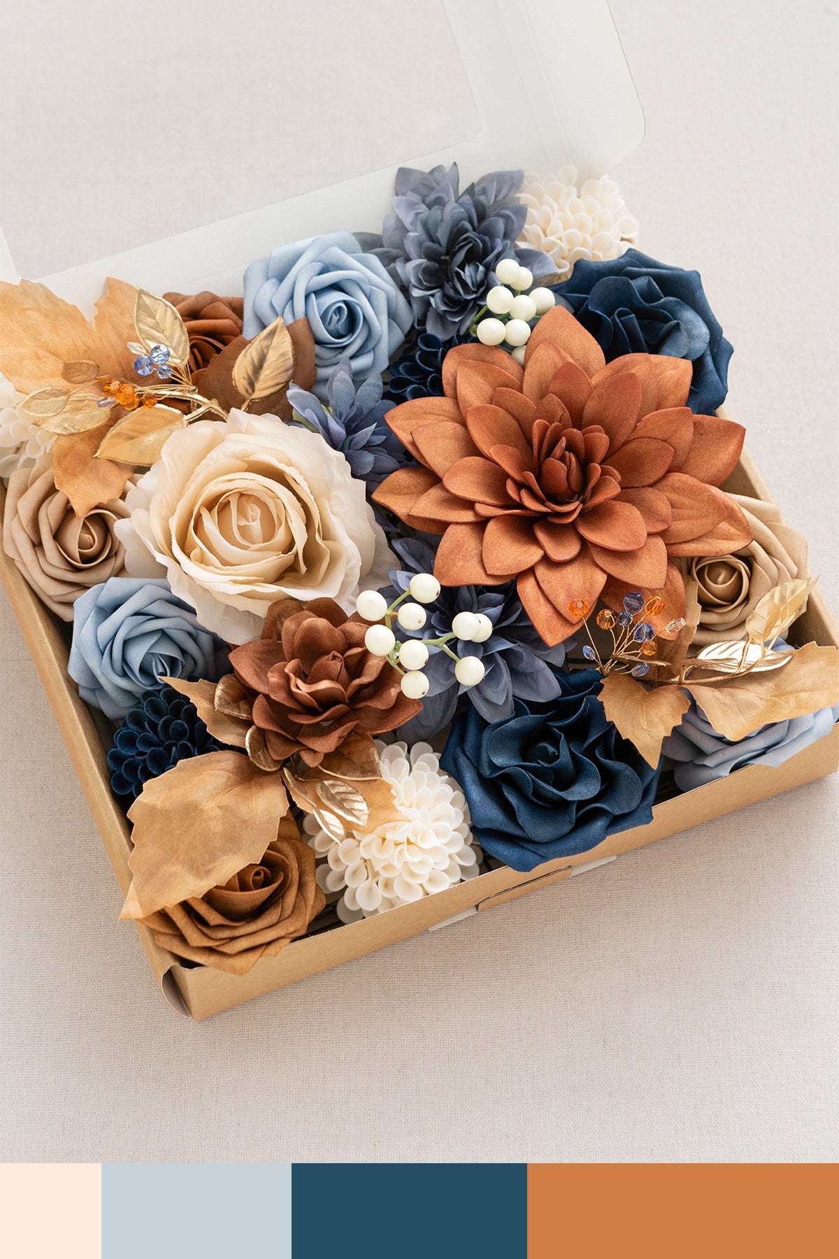 DIY Designer Flower Boxes in Russet Orange & Denim Blue