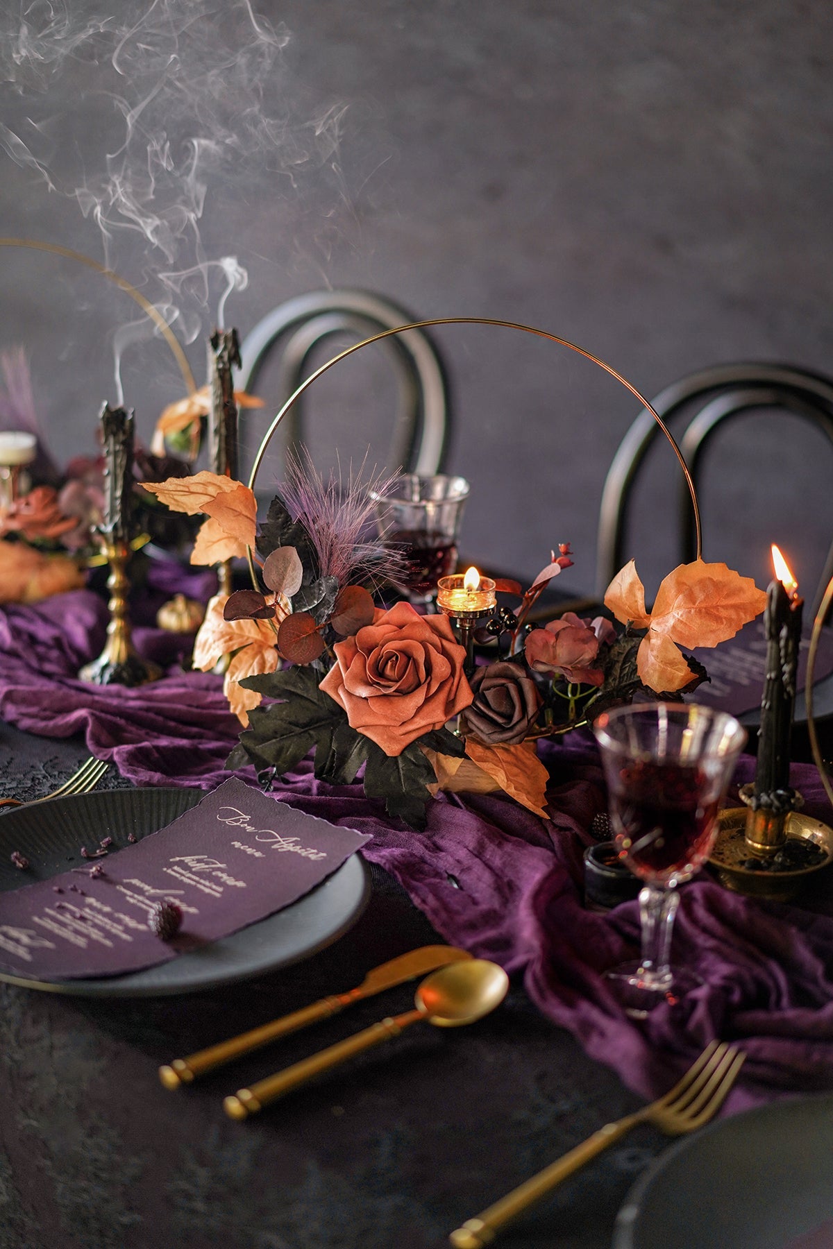 Flash Sale | Wreath Hoop Centerpiece Set In Twilight Purple & Harvest Orange