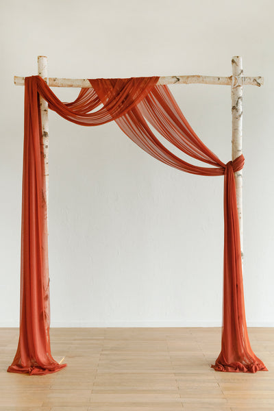 Wedding Arch Drapes in Burnt Orange & Scarlet