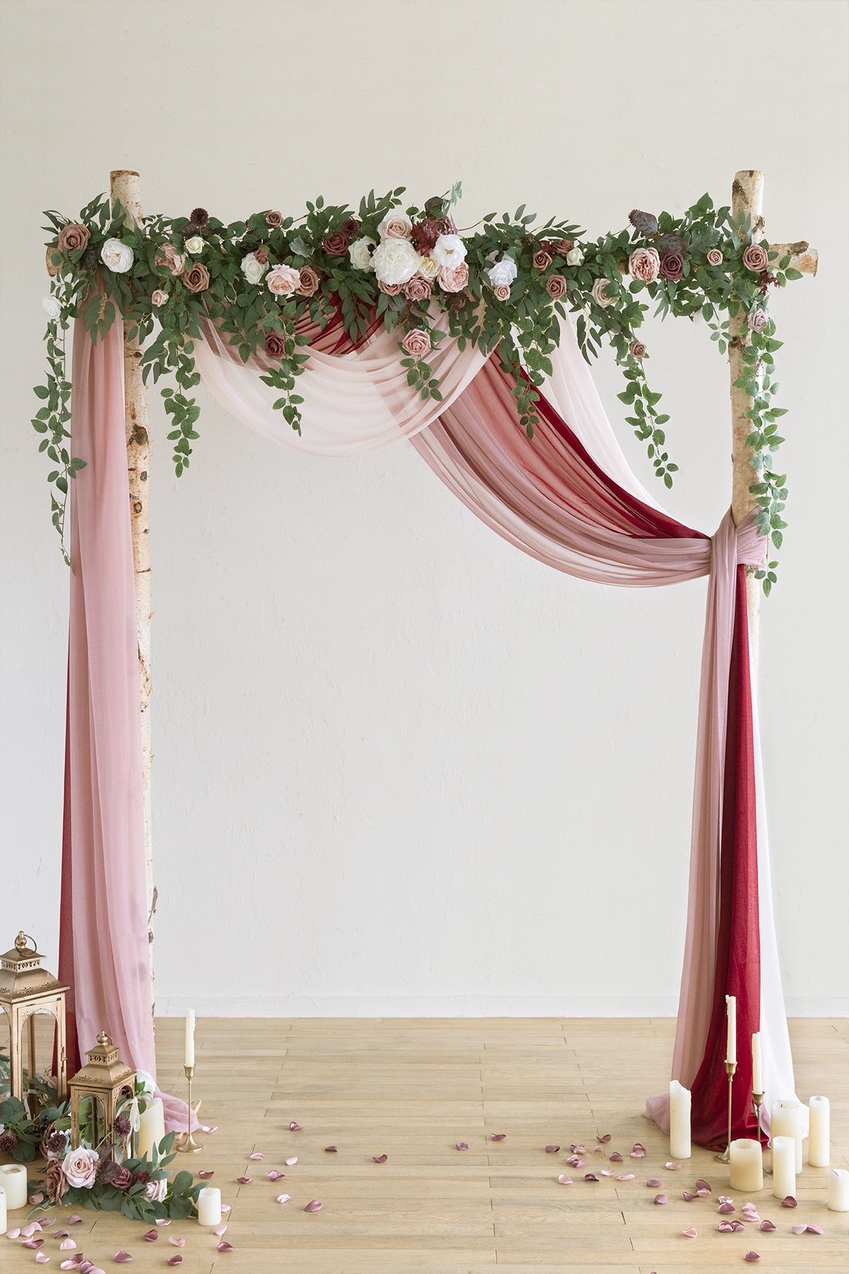 Wedding Arch Drapes in Burgundy & Dusty Rose