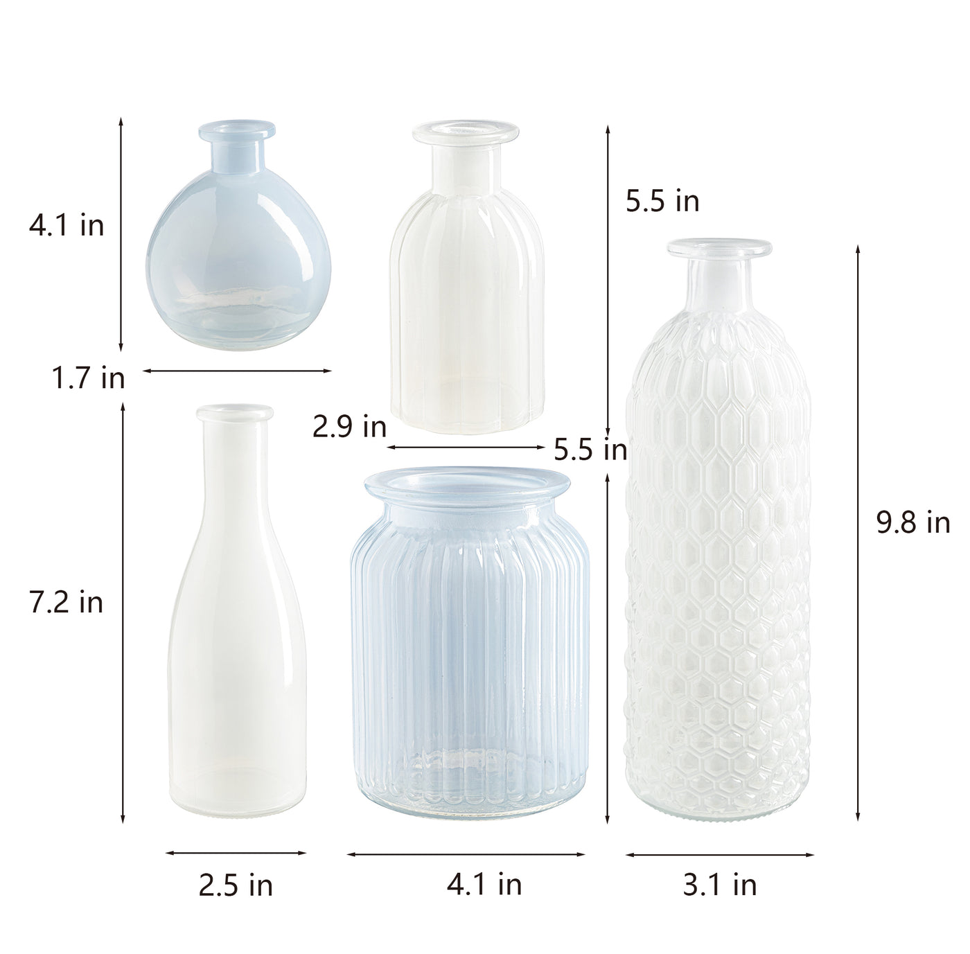 Vintage Glass Bud Vase Set in Dusty Blue & Navy