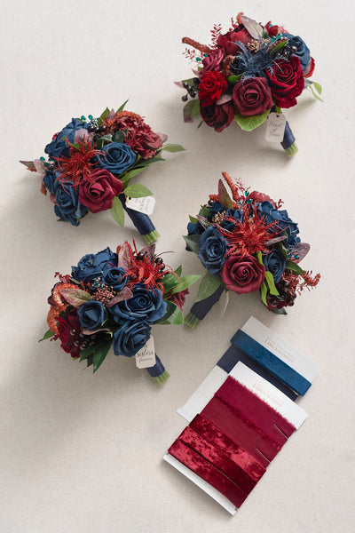 7" Bridesmaid Bouquet - Burgundy & Navy Blue | Clearance