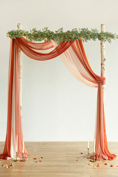 Wedding Arch Drapes in Russet Orange & Denim Blue